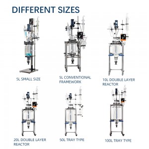 Recipiente di reazione in vetro pilota per reattore in vetro da laboratorio per reattore in vetro a doppio strato su piccola scala 10L-30L